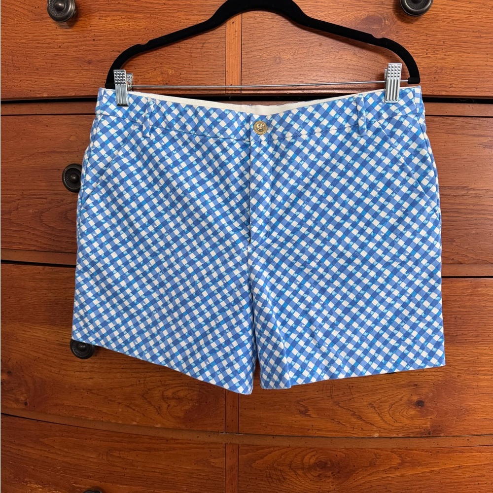 Lilly Pulitzer Boca Blue and White Gingham 5” High Rise Shorts